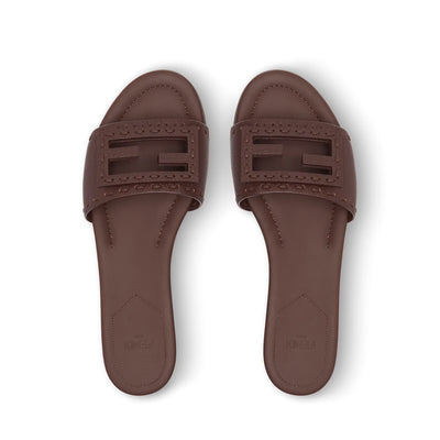 Fendi Baguette Chocolate Brown Leather Slides