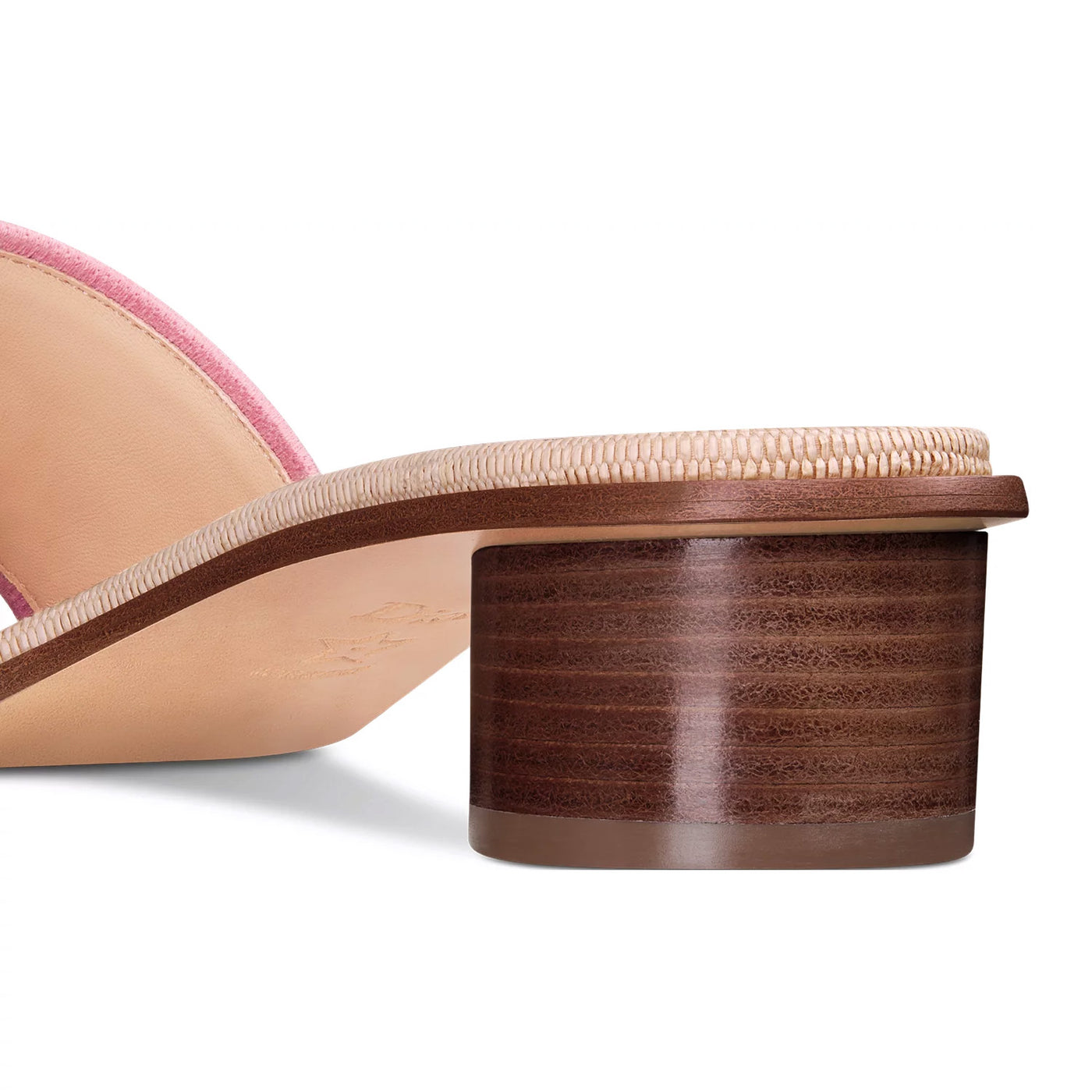 Dior Dioriviera Dway Heeled Slide Natural Raffia And Begonia Pink Embroidered Cotton