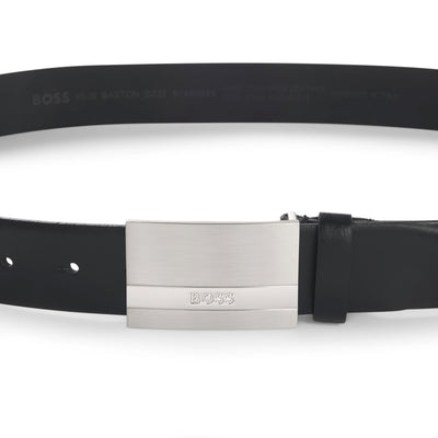 Italian-Leather Belt With Logo-Plaque Buckle