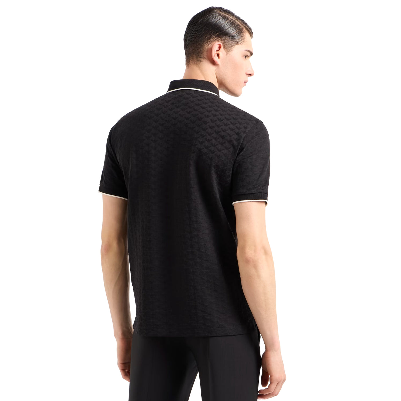 Mercerised Jersey Polo Shirt With All-Over Jacquard Eagle