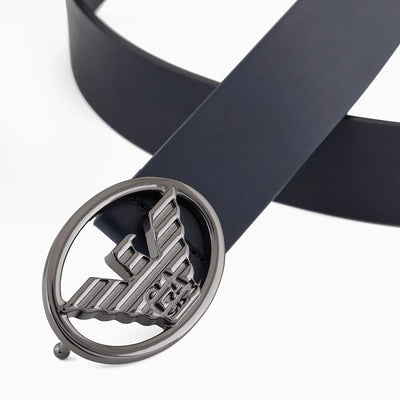 Smooth Leather Belt With Eagle Plate