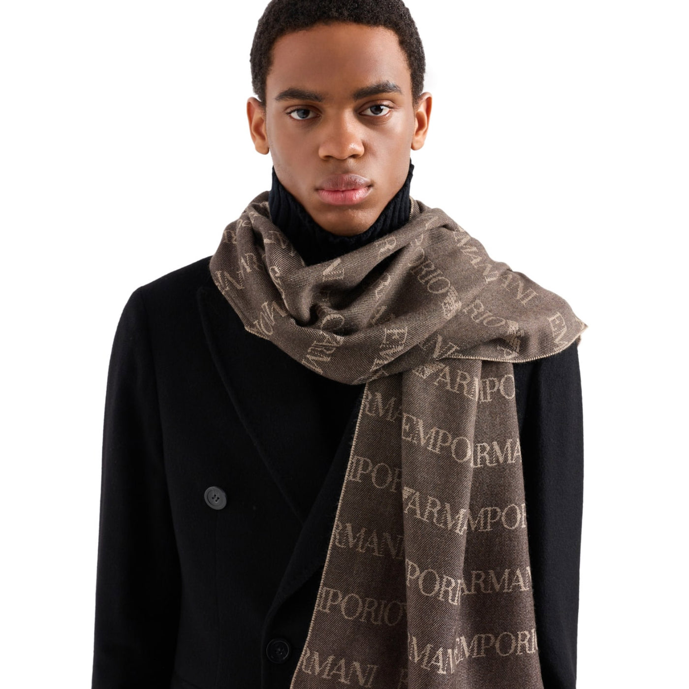 Virgin Wool Blend Scarf With Jacquard Lettering Logo And Fringes