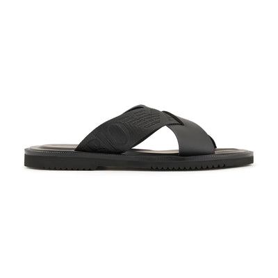 Leather Cross-Over Sandals With Logo Tape