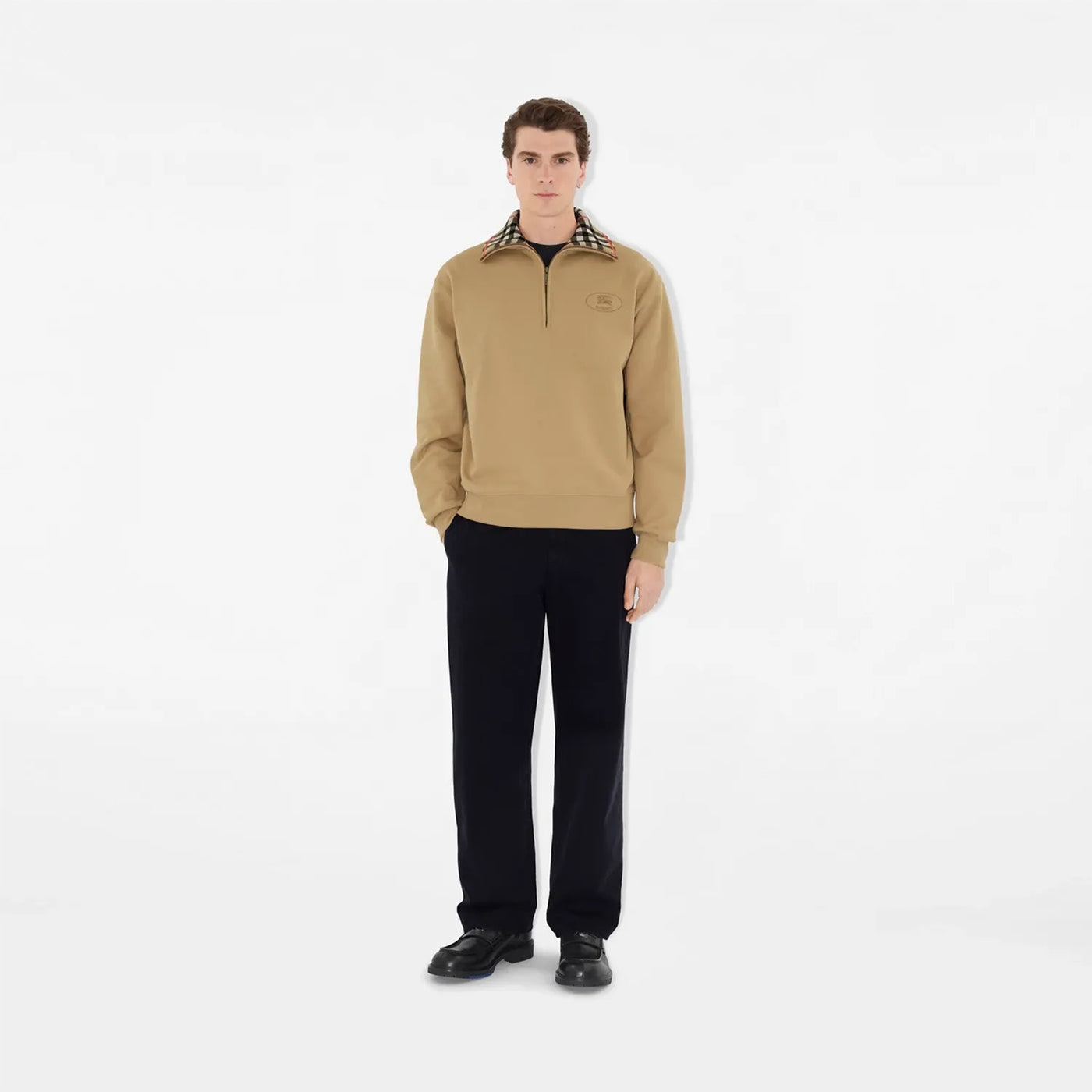Burberry Check Collar Cotton Half-Zip Sweatshirt