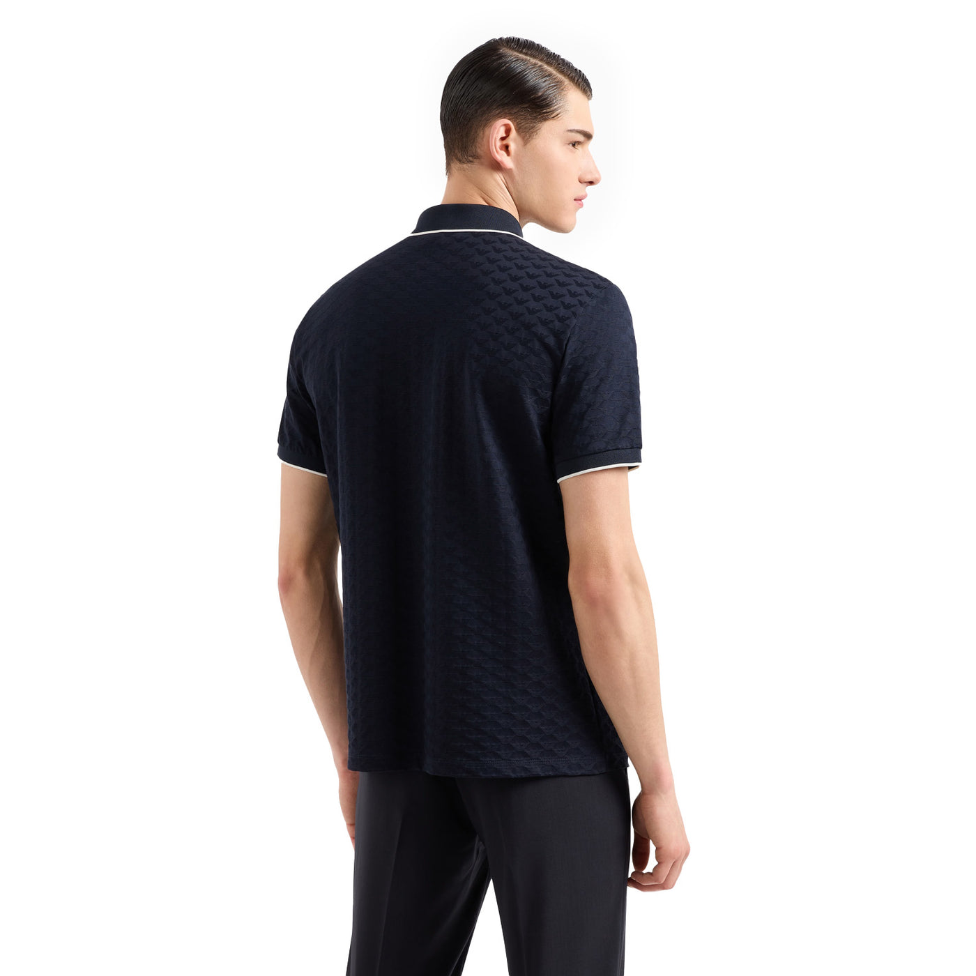 Mercerised Jersey Polo Shirt With All-Over Jacquard Eagle