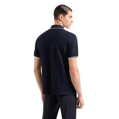 Mercerised Jersey Polo Shirt With All-Over Jacquard Eagle