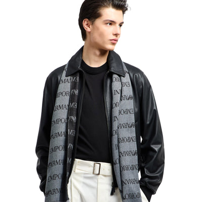 Virgin Wool Blend Scarf With Jacquard Lettering Logo And Fringes