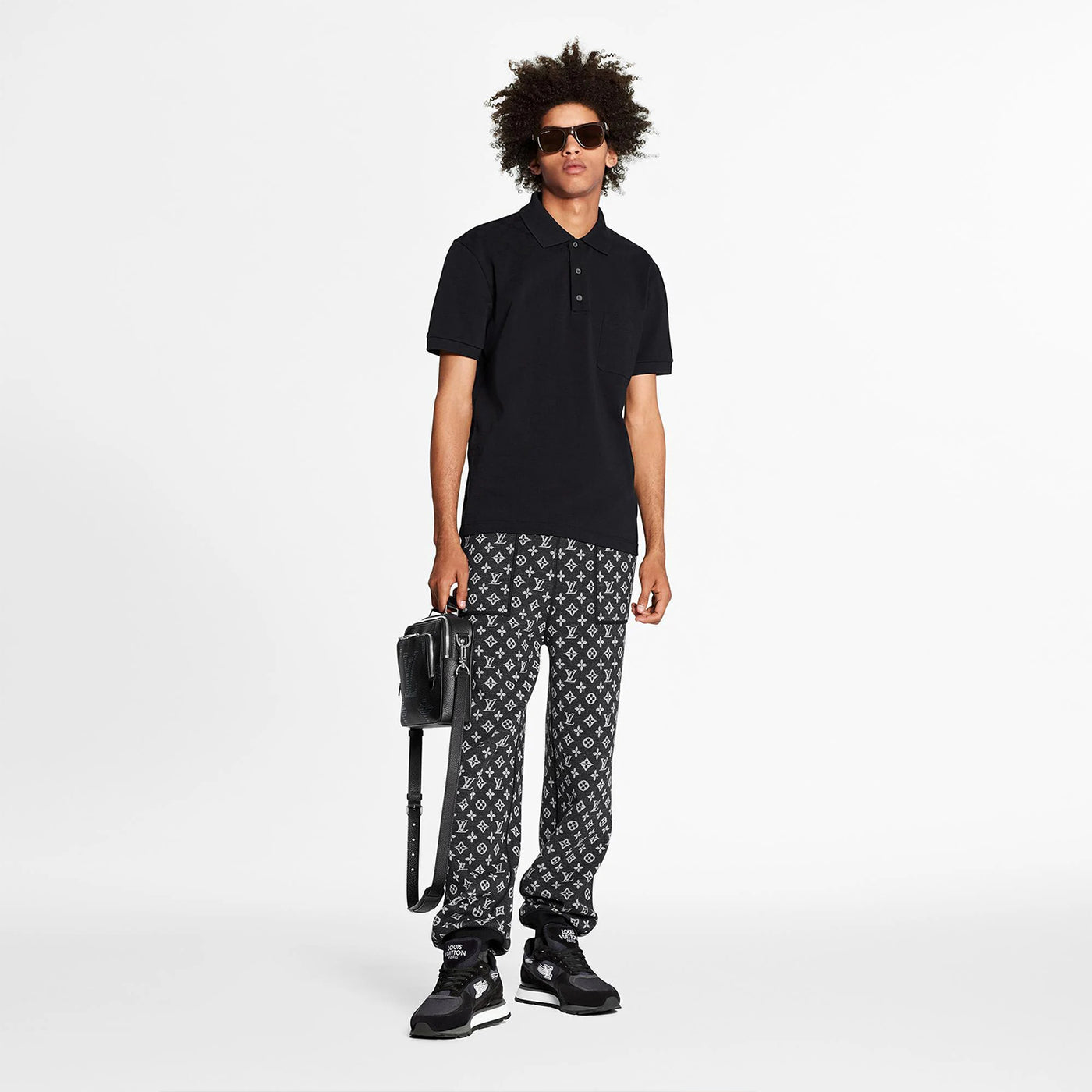 HALF DAMIER POCKET BLACK L/V MEN POLO