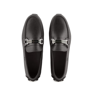 Pebbled Leather Driving Loafers With Stirrup Bar