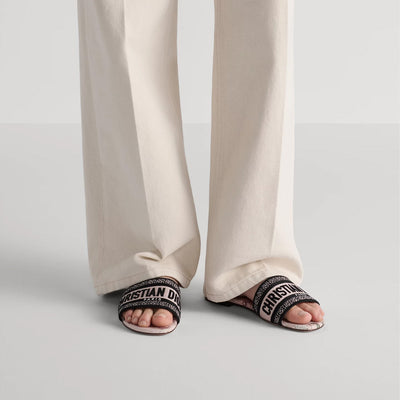 Dior Dior Lucky Dway Slide Embroidered Cotton And White Multicolor Flowers Calendar Allover Motif