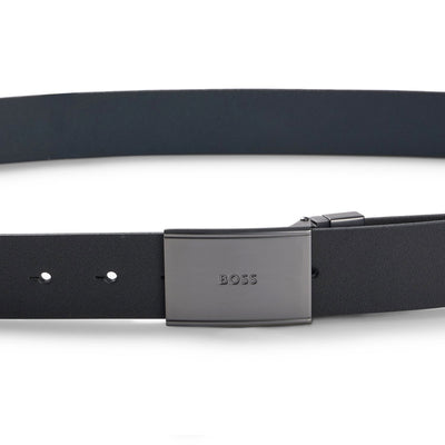 Italian-Leather Reversible Belt With Pin And Plaque Buckles