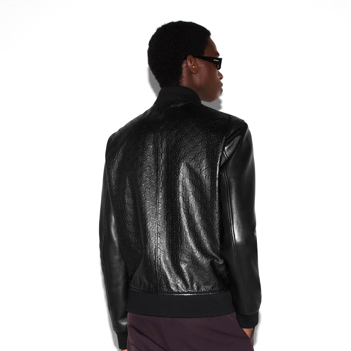 Gucci Embossed Gg Leather Bomber Jacket
