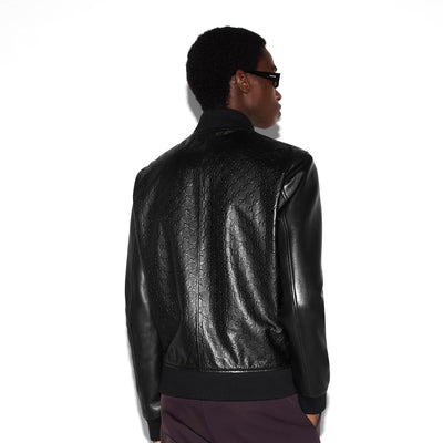 Gucci Embossed Gg Leather Bomber Jacket