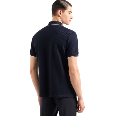 Mercerised Jersey Polo Shirt With All-Over Jacquard Eagle