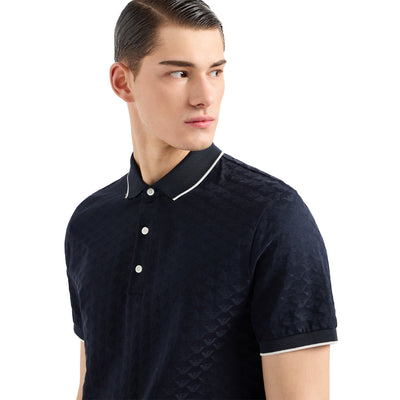 Mercerised Jersey Polo Shirt With All-Over Jacquard Eagle