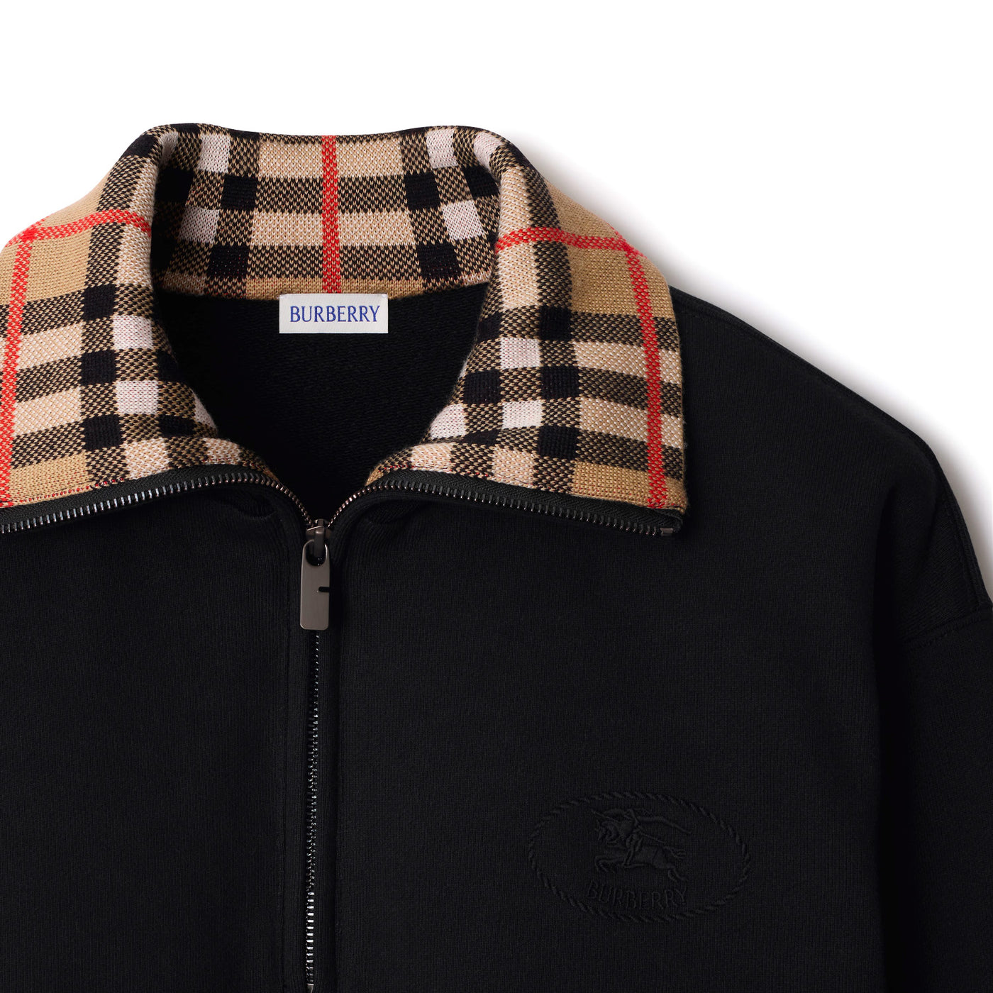 Burberry Check Collar Cotton Half-Zip Sweatshirt