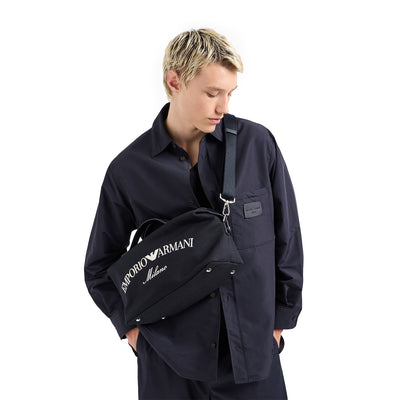 Canvas Boston Bag With Logo Embroidery And Shoulder Strap