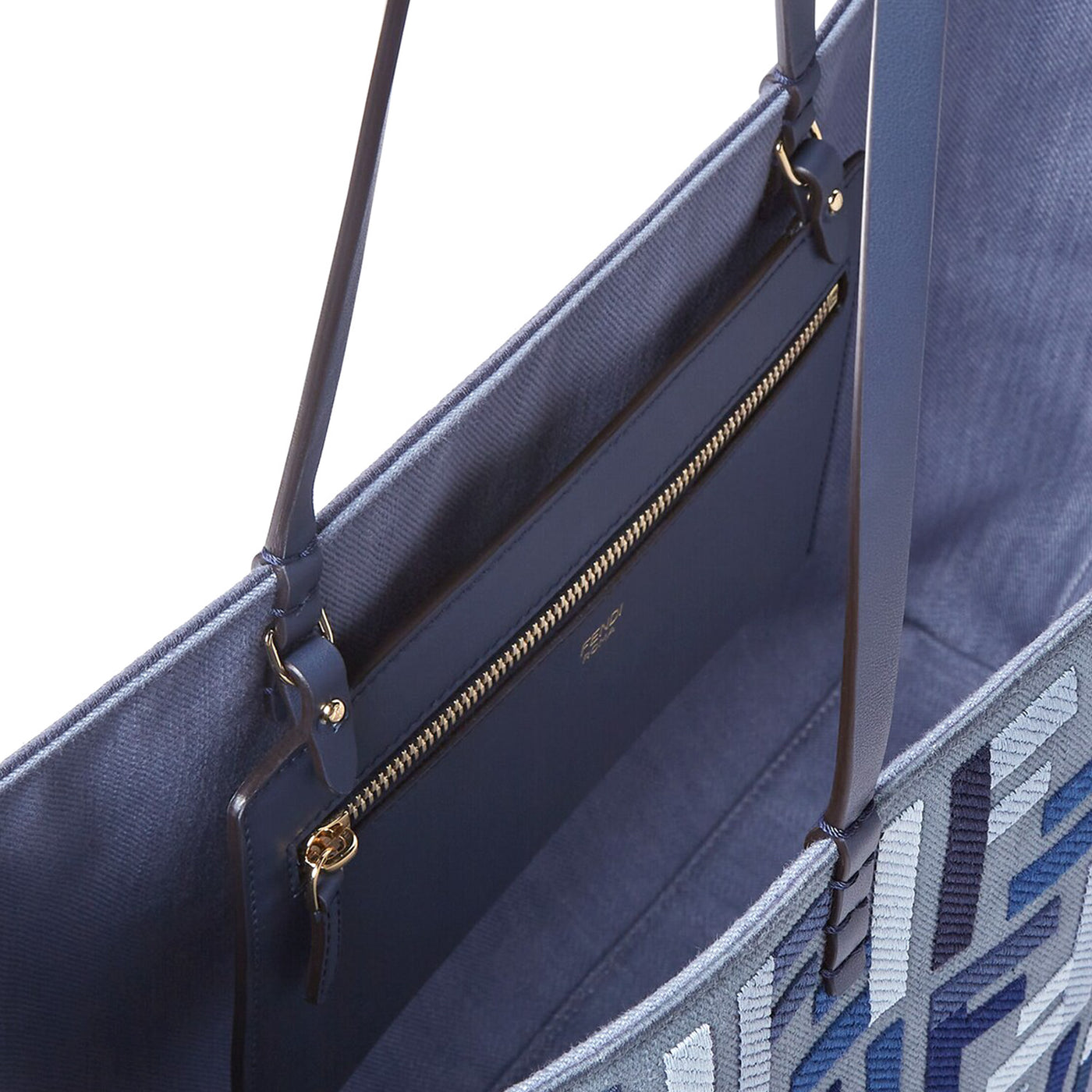 Fendi Roll Large Blue Canvas Shopper With Ff Embroidery