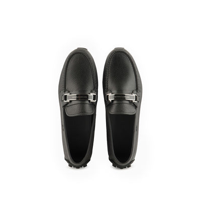 Pebbled Leather Driving Loafers With Stirrup Bar