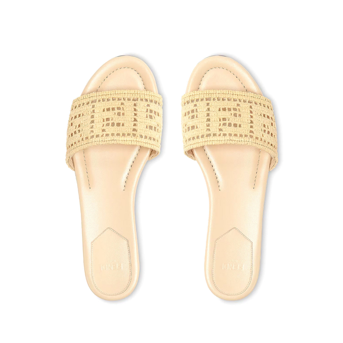 Fendi Sunshine mesh slides with raffia FF embroidery