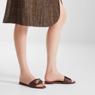 Fendi Baguette Chocolate Brown Leather Slides