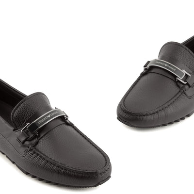 Pebbled Leather Driving Loafers With Stirrup Bar