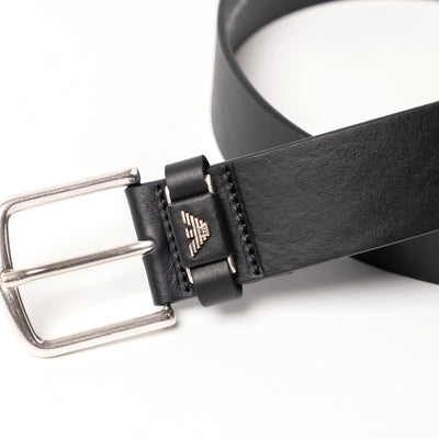 Tumbled-Leather Belt With Oversized Logo Lettering
