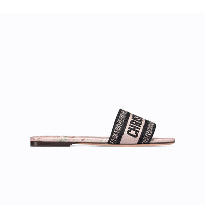 Dior Dior Lucky Dway Slide Embroidered Cotton And White Multicolor Flowers Calendar Allover Motif