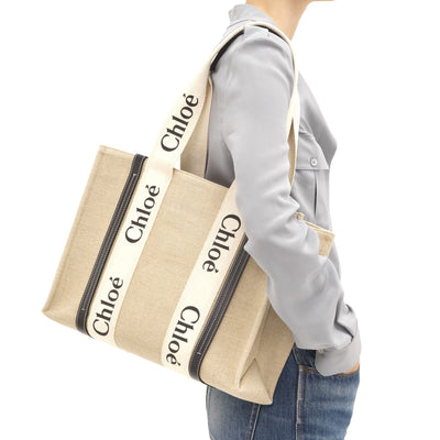 Chloe Woody Tote Bag In Linen