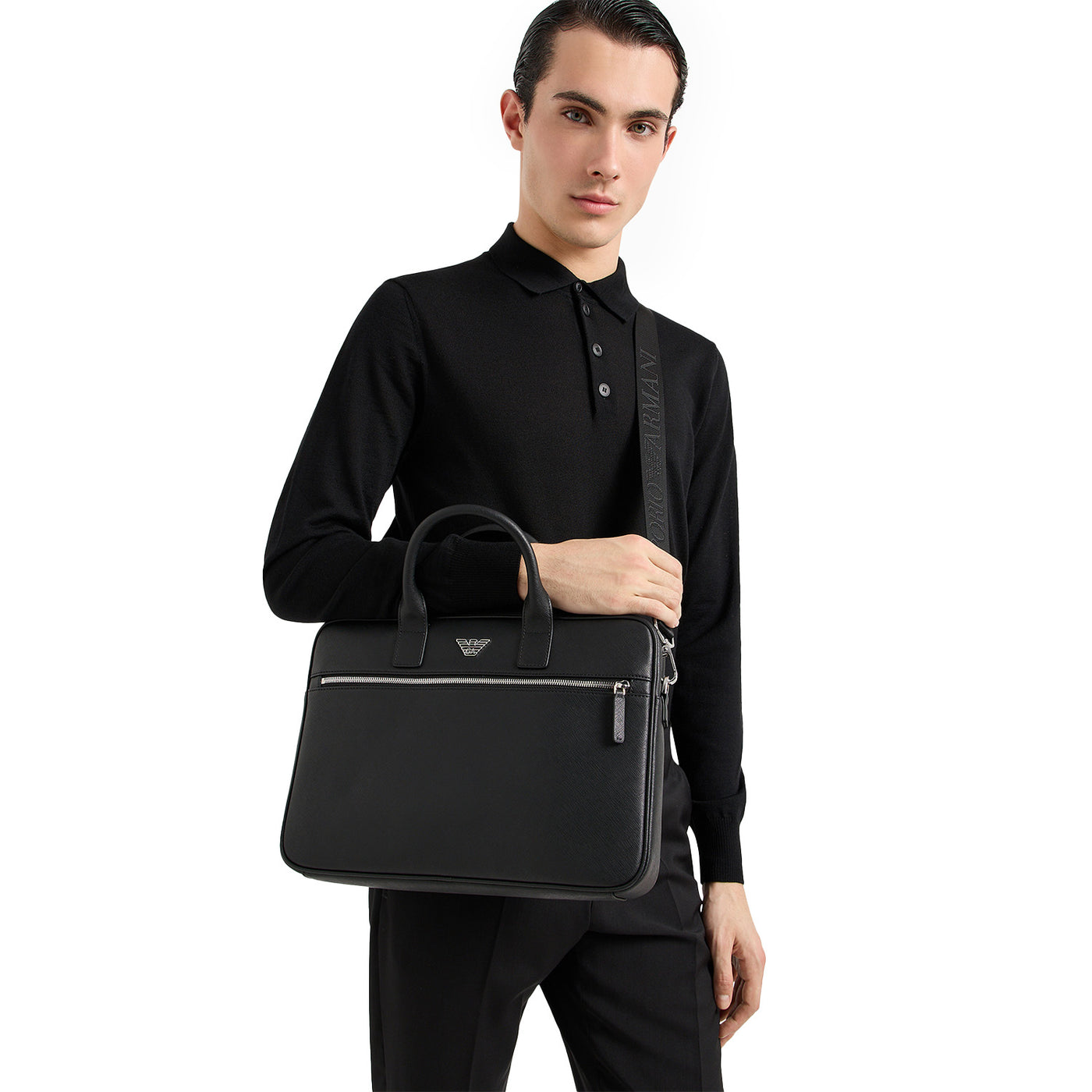 Asv Regenerated Saffiano Leather Business Bag With Eagle Plate
