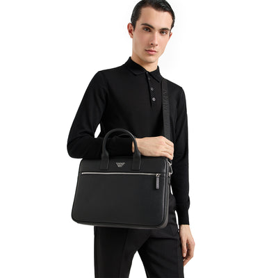 Asv Regenerated Saffiano Leather Business Bag With Eagle Plate