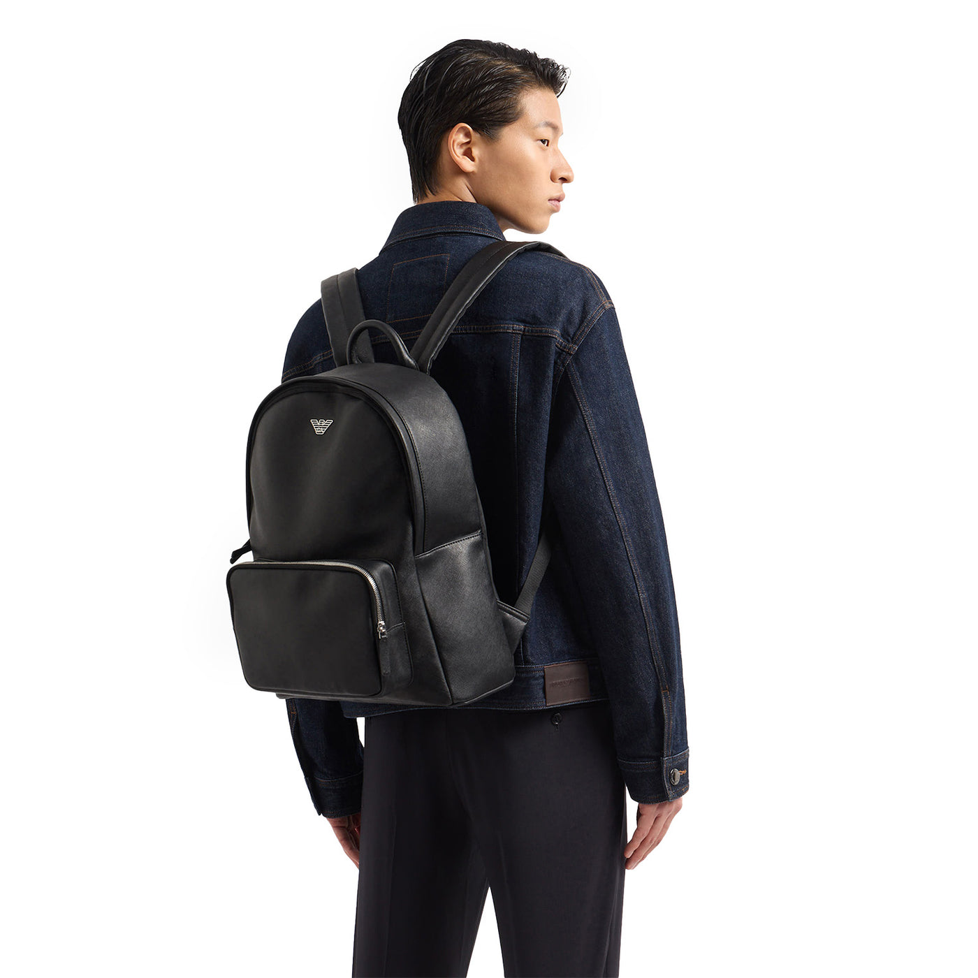 Asv Regenerated Saffiano Leather Round Backpack With Eagle Plate