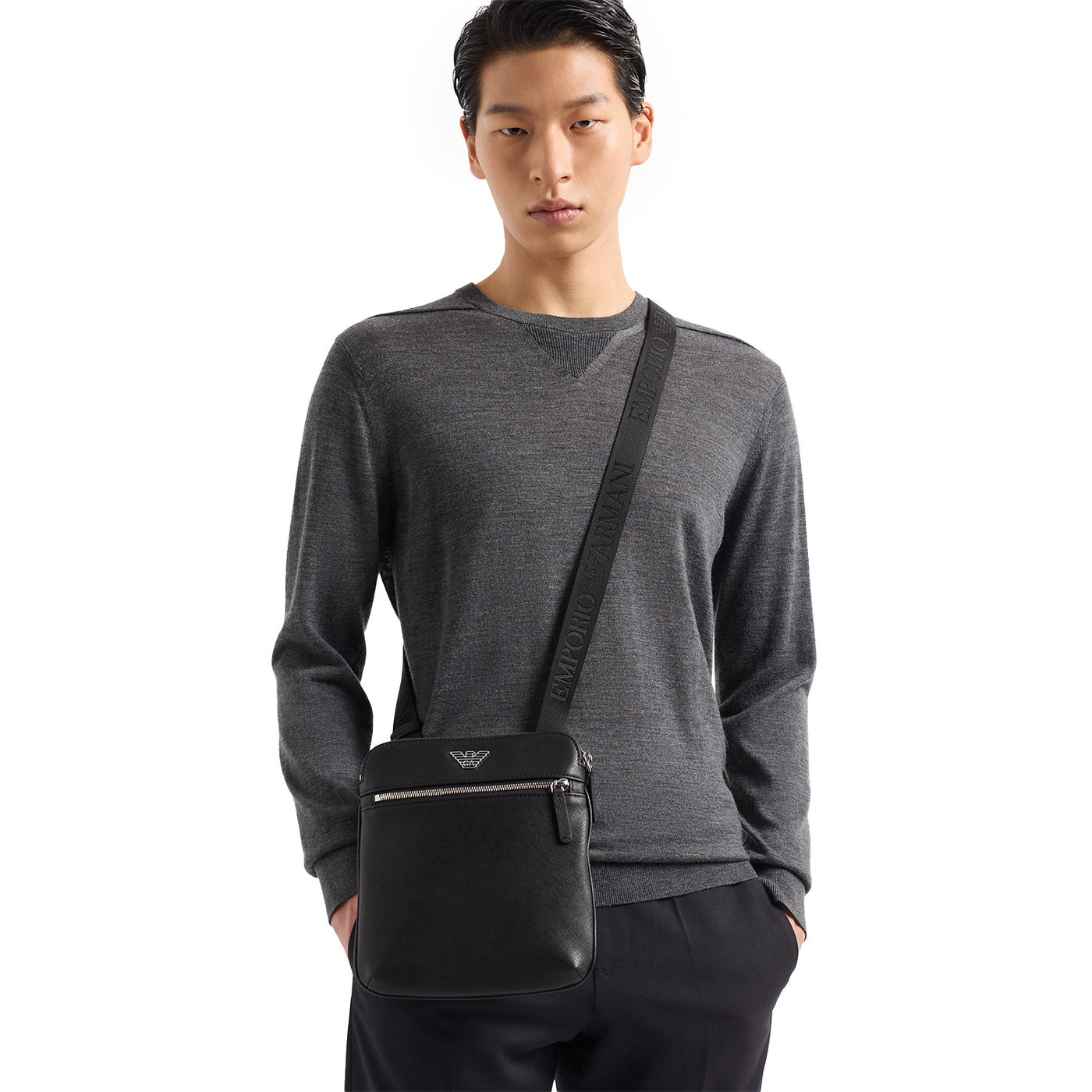 Asv Regenerated Saffiano Leather Flat Shoulder Bag With Eagle Plate