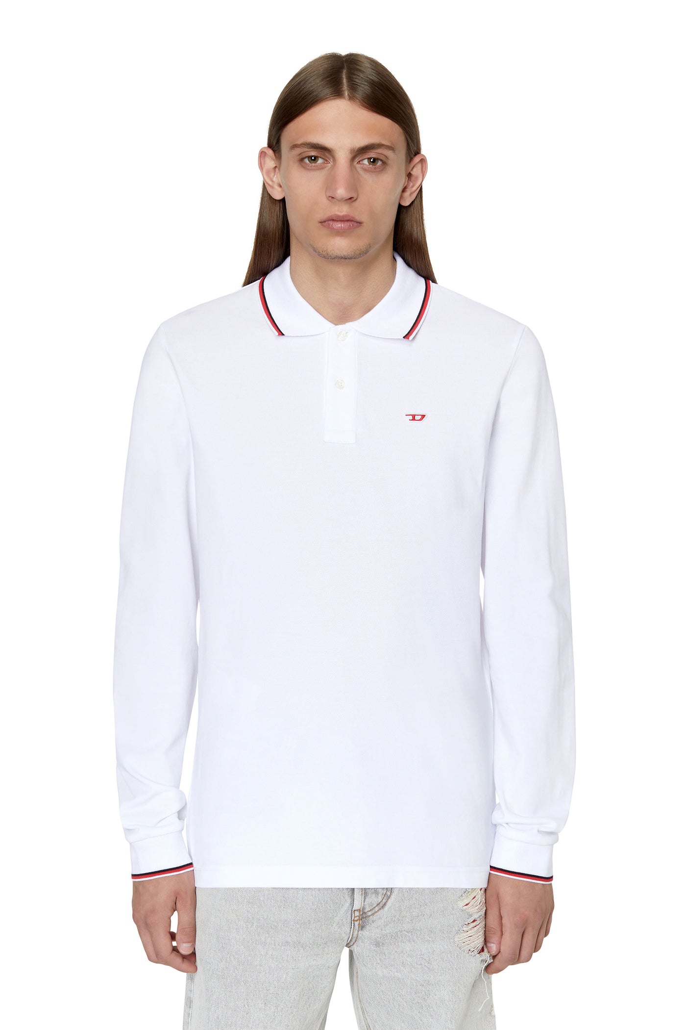 A06318-0MXZA-100 MEN T-SMITH-LS-D WHITE DIESEL POLO SHIRTS