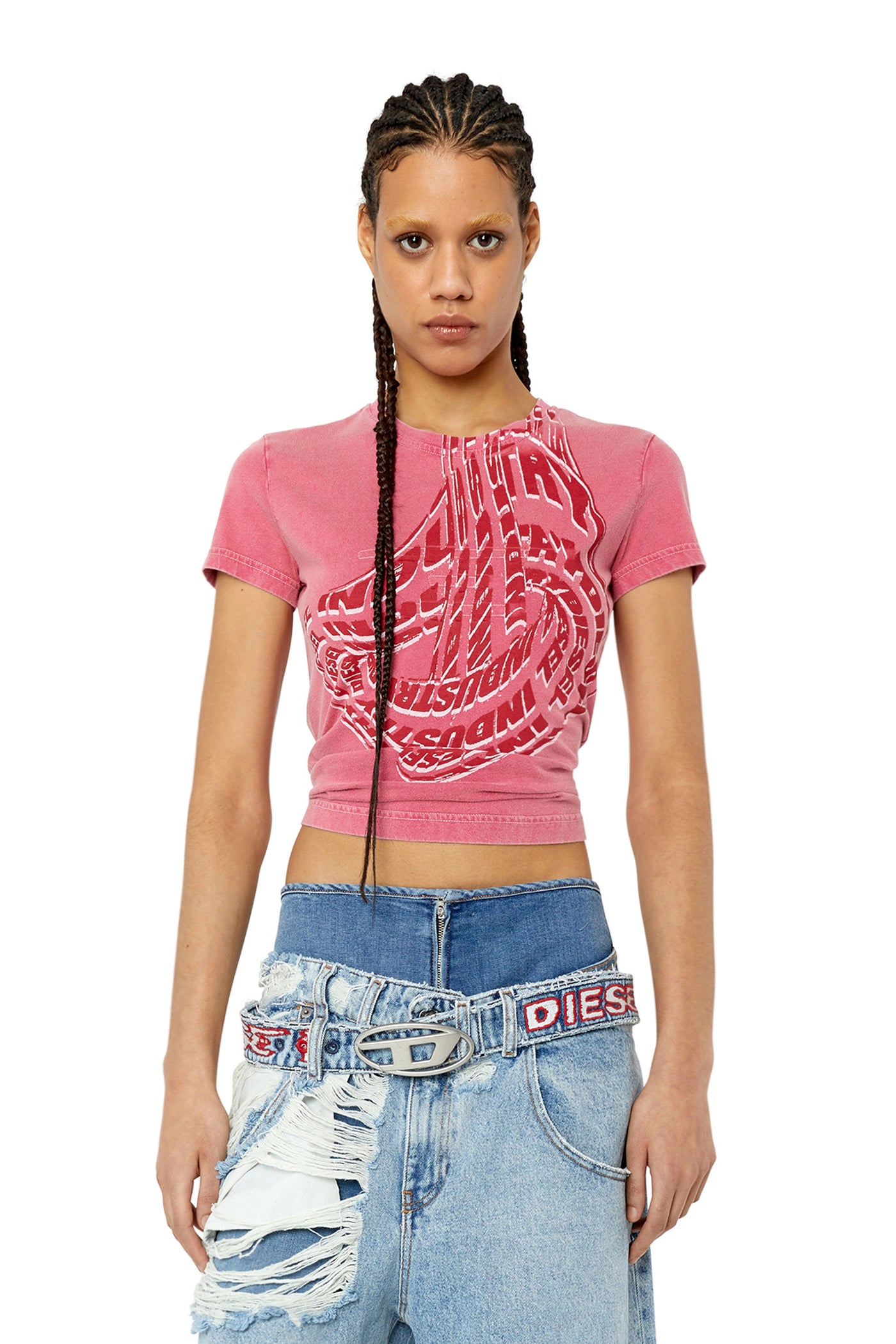 A09190-0IJAA-38H LADIES T-SLIDART MAGLIETTA PINK DIESEL T-SHIRTS