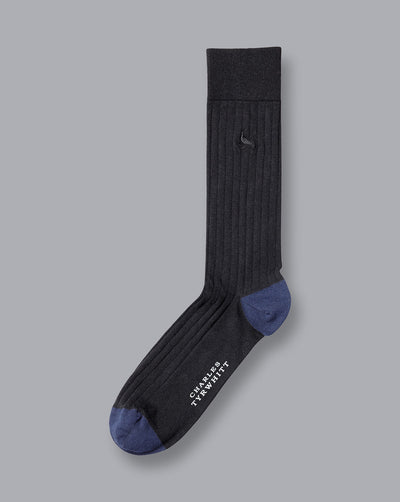 BLACK COTTON RIB SOCKS