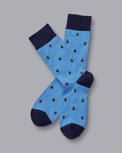 CORNFLOWER BLUE MONEY DOESN'T GROW ON TREES MOTIF SOCKS