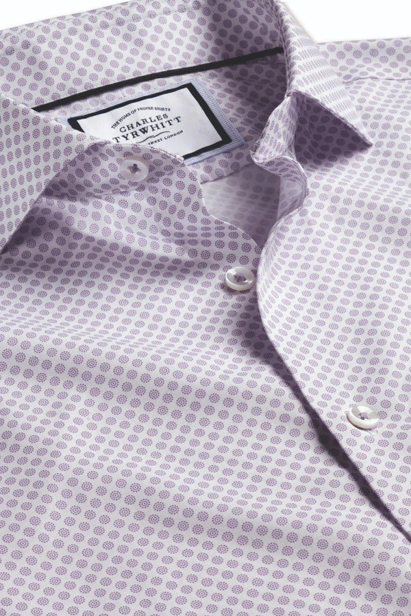 MAUVE PURPLE NON-IRON CIRCLE PRINT SLIM FIT SHIRT