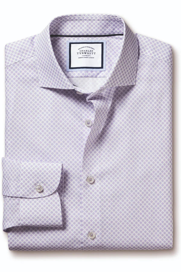 MAUVE PURPLE NON-IRON CIRCLE PRINT SLIM FIT SHIRT