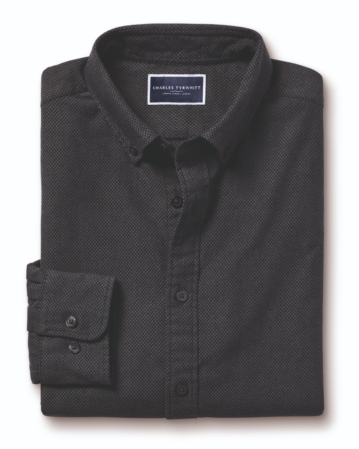 CHARCOAL GREY DOBBY FLANNEL SLIM FIT SHIRT