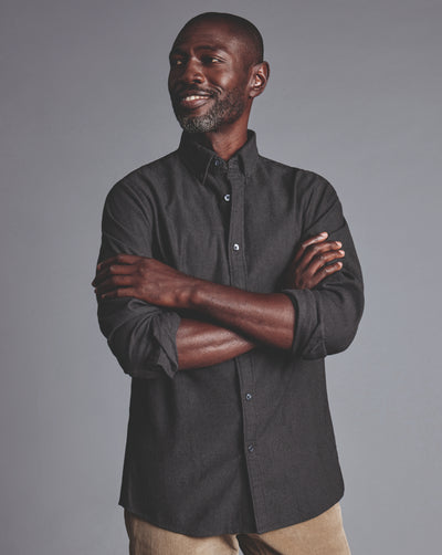 CHARCOAL GREY DOBBY FLANNEL SLIM FIT SHIRT