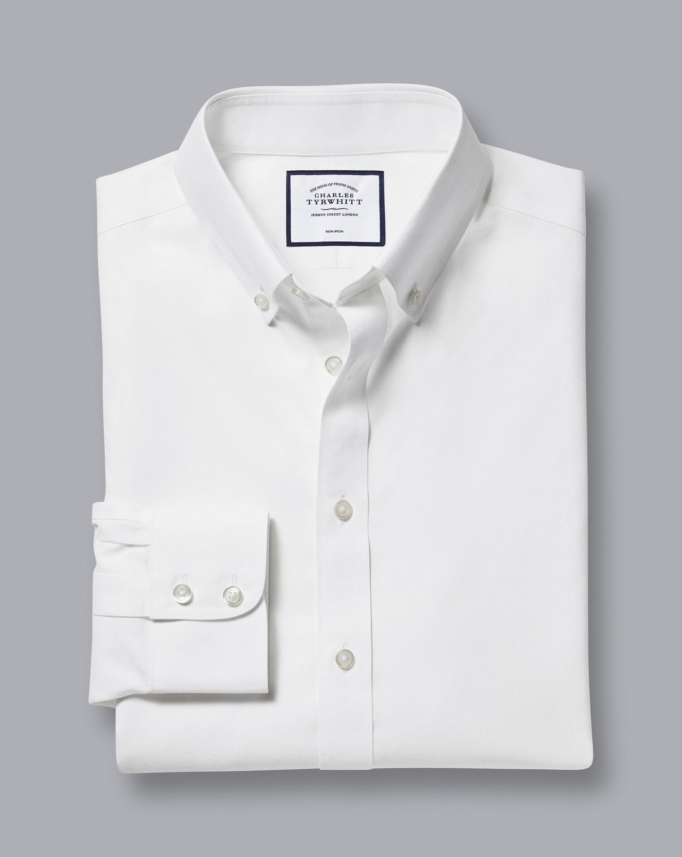 WHITE SLIM FIT BUTTON DOWN NON IRON TWILL SHIRT