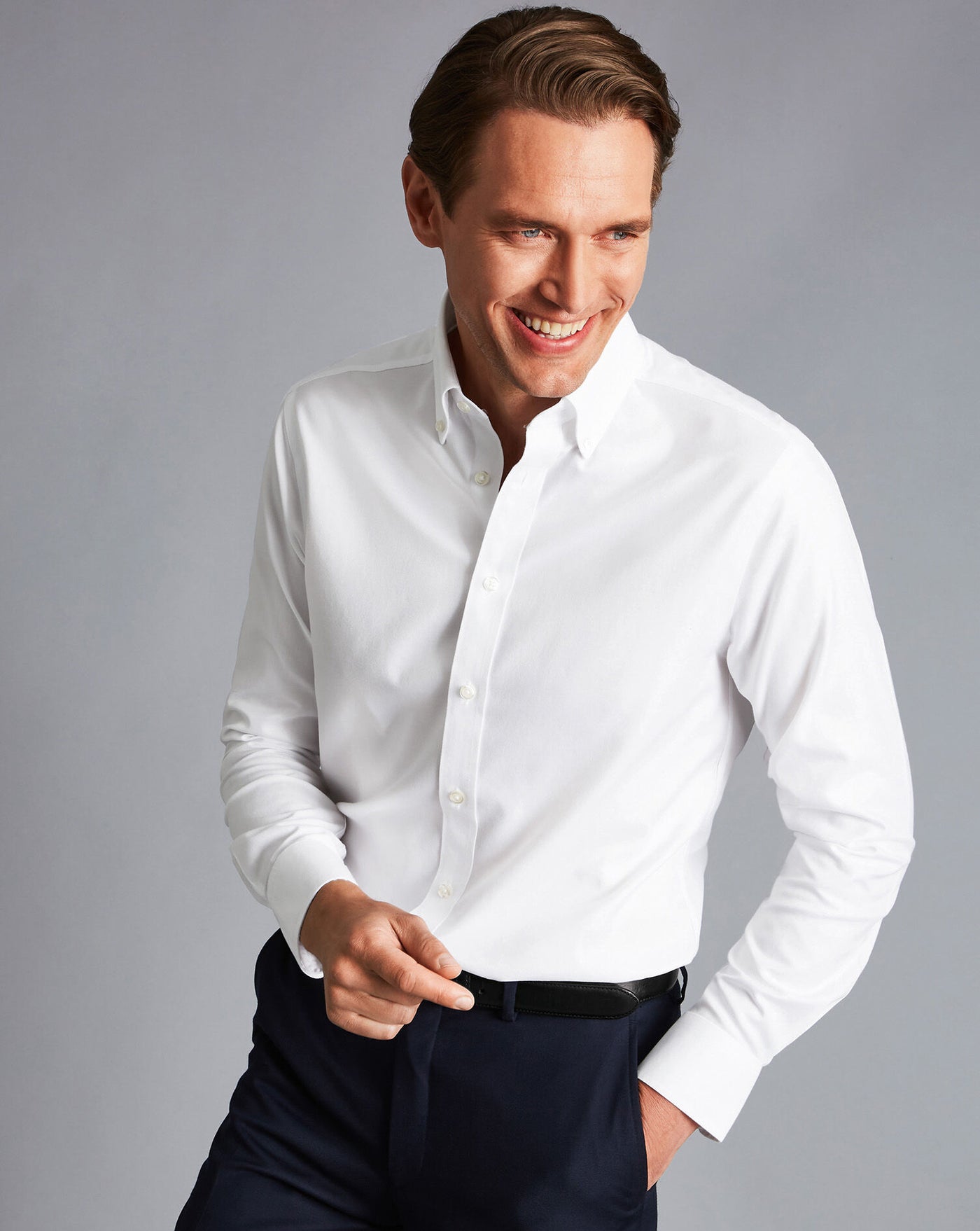 WHITE SLIM FIT BUTTON DOWN NON IRON TWILL SHIRT