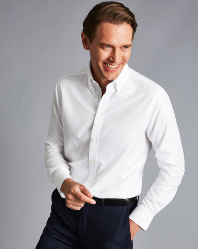 WHITE SLIM FIT BUTTON DOWN NON IRON TWILL SHIRT