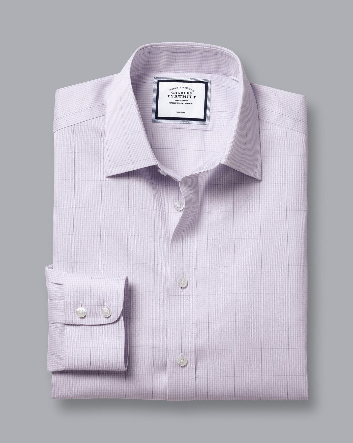 LAVENDER PURPLE NON-IRON TWILL PUPPYTOOTH CHECK SLIM FIT SHIRT