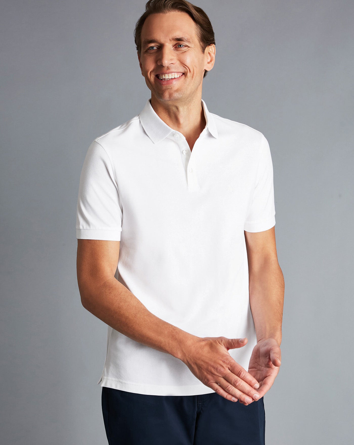 WHITE SOLID SHORT SLEEVE COTTON PIQUE POLO