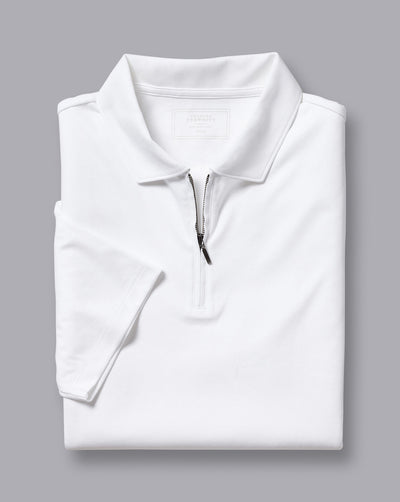 WHITE PLAIN SHORT SLEEVE ZIP JERSEY POLO