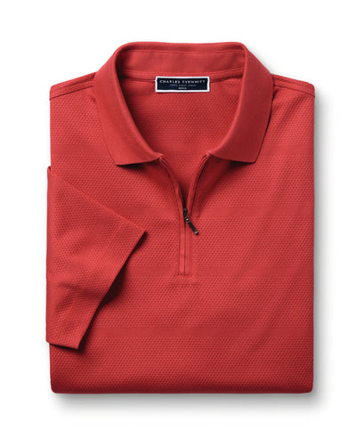 CORAL POPCORN TEXTURED STRIPE TYRWHITT COOL POLO