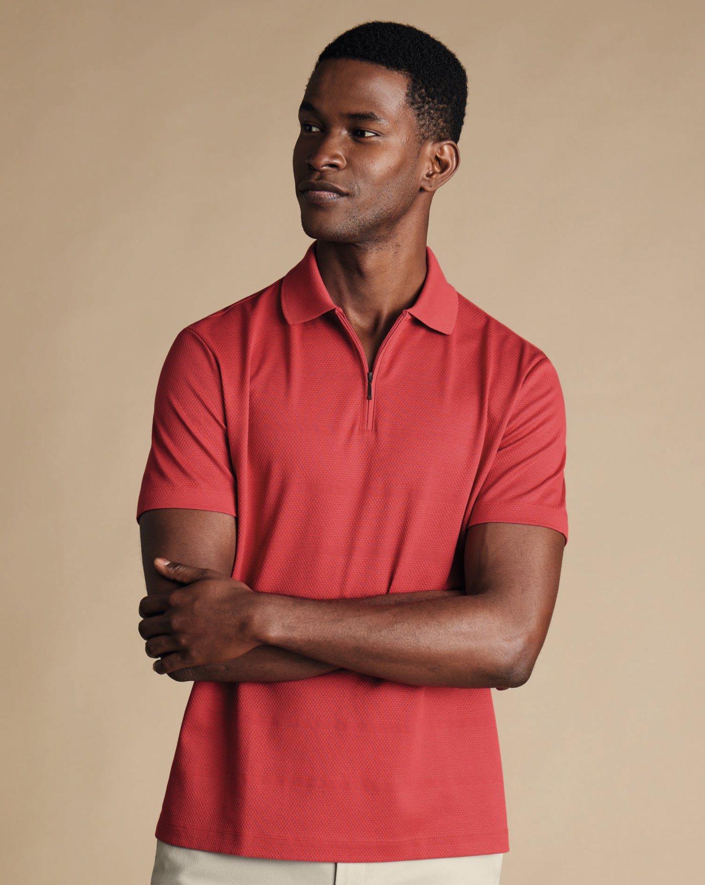 CORAL POPCORN TEXTURED STRIPE TYRWHITT COOL POLO