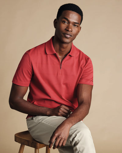 CORAL POPCORN TEXTURED STRIPE TYRWHITT COOL POLO